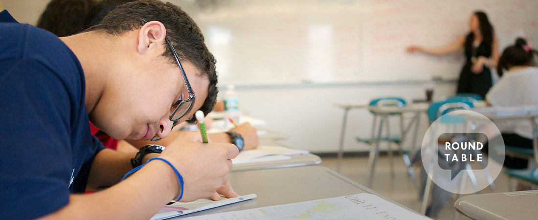 A photo of a student in math class