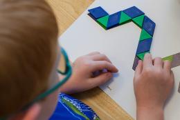 A student playing a math game.